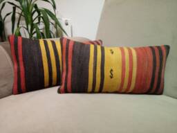 striped Lumbar Pillow 10x20 Inches Kilim Cover Home Decoration Pillow Turkish Lumbar Decorative Handmade - thumbnail 1