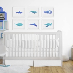 Watercolor Marine Animals Nursery Artwork - Set Of 6 Teal & Blue Ocean Creatures Nautical Wall Art Child Bedroom Print At Home 8x10 - thumbnail 2