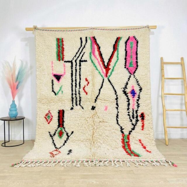 Handwoven Moroccan Ivory Berber Rug, Wool Shag Rug With Abstract Lines, Authentic Beni Ourain Style Carpet, Large 9x12 Area - image 1