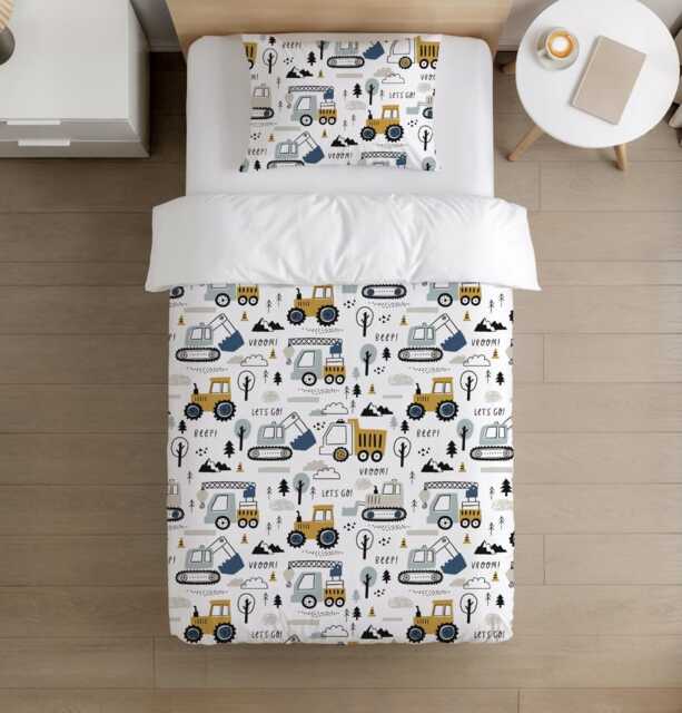 Bedding - Trucks & Diggers, Duvet Cover Set, Fitted Sheets, Pillow Case, Modern Colourful Kids Bedding - image 1