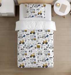 Bedding - Trucks & Diggers, Duvet Cover Set, Fitted Sheets, Pillow Case, Modern Colourful Kids Bedding - thumbnail 1