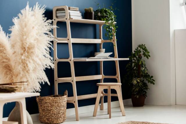 Tall Wooden Desk With Shelves Scandinavian Handmade Computer Desk, Office Desk - image 1