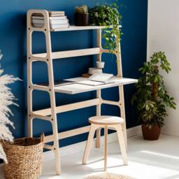 Tall Wooden Desk With Shelves Scandinavian Handmade Computer Desk, Office Desk - thumbnail 2