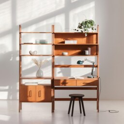Home Office Wall Unit Set, Bookcase Desk 85 cm With Drawers & Tall Cabinet 74 cm, Mid Century Modern, Handmade - thumbnail 2