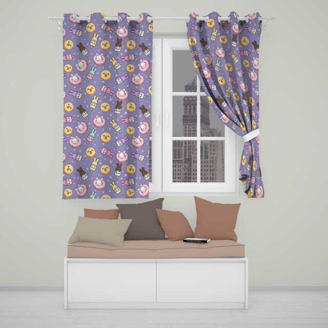 Cute Bunny Donut Ice Cream Kawaii Dessert Seamless Pattern Purple Background Readymade Eyelet Ring Top Thermal 100% Blackout Curtains - image 1