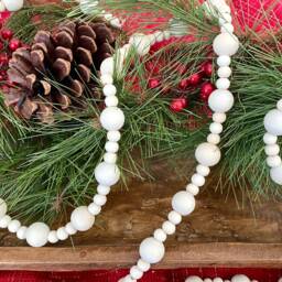 Wood Bead Garland Christmas Tree Garland, Natural Wood, Modern Farmhouse Decor, Boho Christmas, Farmhouse, Scandinavian - thumbnail 3