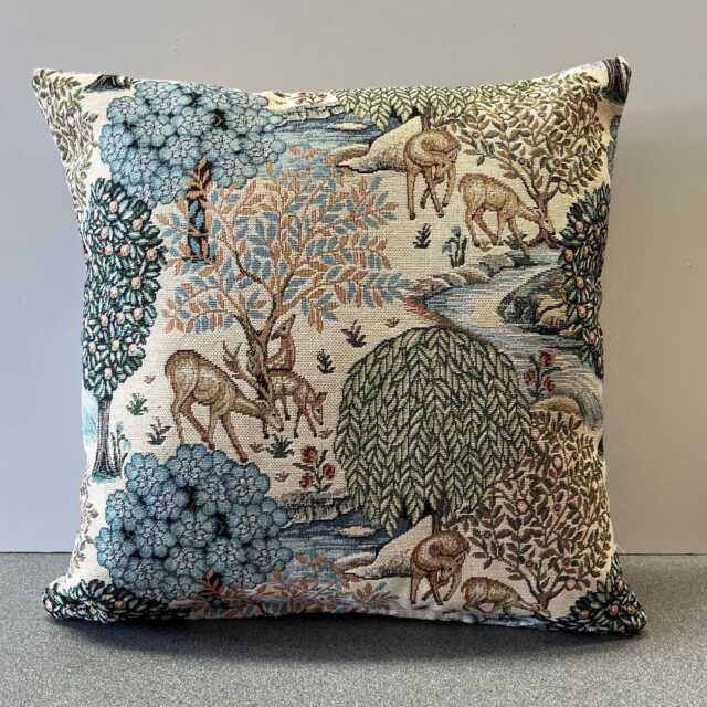William Morris Tapestry Cushion, The Brook Design, Deer, Handmade Home Decor - image 1
