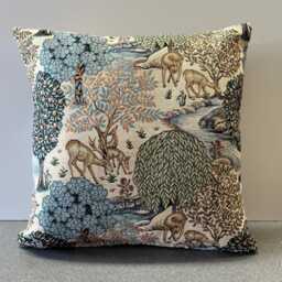 William Morris Tapestry Cushion, The Brook Design, Deer, Handmade Home Decor - thumbnail 1