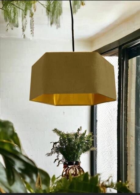 New Luxury Premium Quality Sage Hexagon Velvet Lamp Shade Pendant Light Green With Metallic Lining - image 1