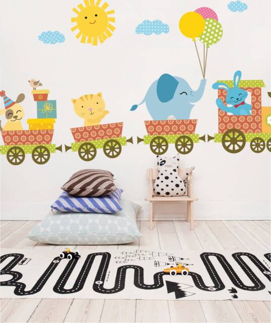 Train Wall Decals For Boys Room, Kids Room Walls, Baby Boy Nursery Decals With Animals, Playroom - image 1