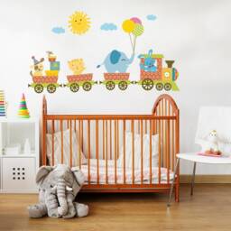 Train Wall Decals For Boys Room, Kids Room Walls, Baby Boy Nursery Decals With Animals, Playroom - thumbnail 2