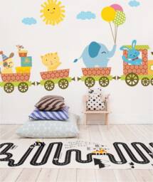 Train Wall Decals For Boys Room, Kids Room Walls, Baby Boy Nursery Decals With Animals, Playroom - thumbnail 1