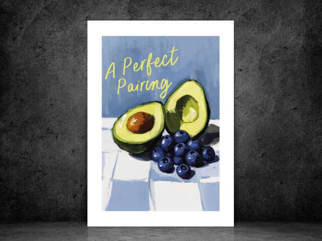 A Perfect Pair - Wall Print Abstract Blue Stripes Avocado Painting Gift Idea Bespoke Poster A5 A4 A3 Framed Or Unframed - image 1