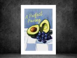 A Perfect Pair - Wall Print Abstract Blue Stripes Avocado Painting Gift Idea Bespoke Poster A5 A4 A3 Framed Or Unframed - thumbnail 1