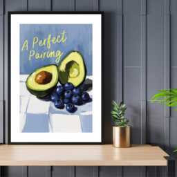 A Perfect Pair - Wall Print Abstract Blue Stripes Avocado Painting Gift Idea Bespoke Poster A5 A4 A3 Framed Or Unframed - thumbnail 2
