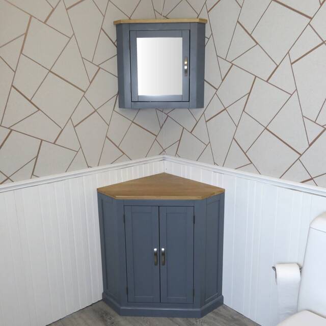 Bathroom Vanity Unit Free Standing Grey Painted Corner Cabinet 501Bg - image 1