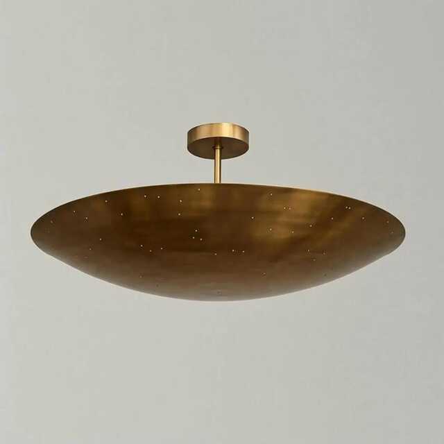 Mid Century Style 6 Light Ceiling Flush Mount Pendant Brass Perforated Raw Finish Fixture Handmade - image 1