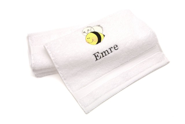 Embroidered Kids Towel Personalized Bee Design, Turkish Cotton - image 1
