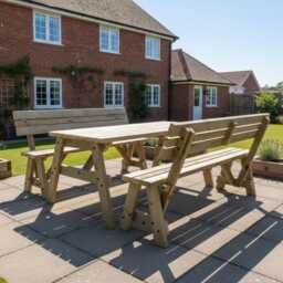 Picnic Table & Bench Set With Back-Rest, The Victoria Compact Garden Dining Furniture, Solid Wood Outdoor - thumbnail 3