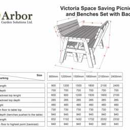 Picnic Table & Bench Set With Back-Rest, The Victoria Compact Garden Dining Furniture, Solid Wood Outdoor - thumbnail 2