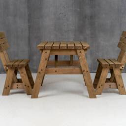 Picnic Table & Bench Set With Back-Rest, The Victoria Compact Garden Dining Furniture, Solid Wood Outdoor - thumbnail 4