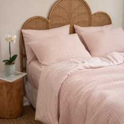 Light Pink Waffle 100% Cotton Duvet Cover Set - thumbnail 2