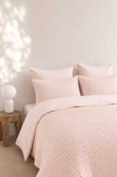 Light Pink Waffle 100% Cotton Duvet Cover Set