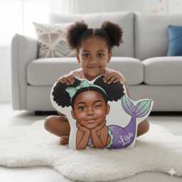 Custom Face Mermaid Plush Pillow Personalized African Girl Portrait Kids Room Decor - thumbnail 2