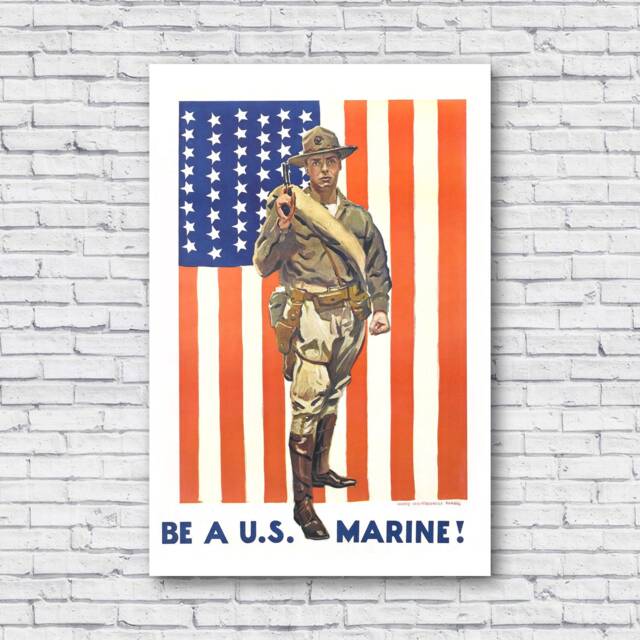 Be A Us Marine Poster, Ww1 1918 Marine Recruiting Propaganda United States Marines, Canvas Wall Decal Print Art