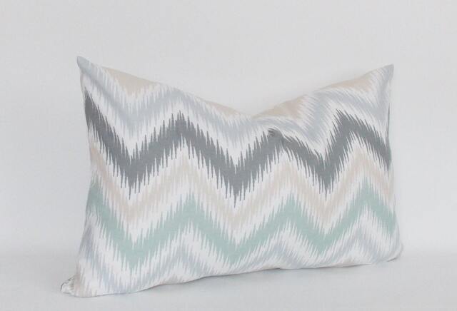 Decorative Lumbar Pillow Cover White Cotton Chevron Zigzag - image 1