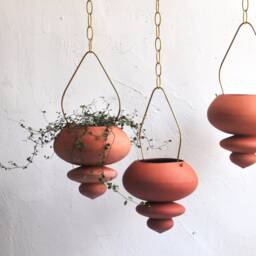 Handmade Terracotta Hanging Planter Indoor/Outdoor With Brass Chain - Us Shipping Includes All Taxes - thumbnail 2