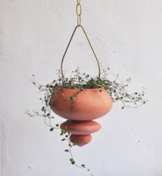 Handmade Terracotta Hanging Planter Indoor/Outdoor With Brass Chain - Us Shipping Includes All Taxes
