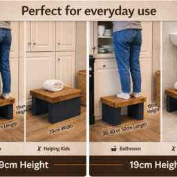Wooden Step Stool 22cm Width - 19cm Height Kids Compact Bathroom Kitchen Solid Wood Toddler Handmade UK - thumbnail 3
