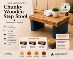 Wooden Step Stool 22cm Width - 19cm Height Kids Compact Bathroom Kitchen Solid Wood Toddler Handmade UK - thumbnail 1