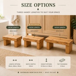 Chunky Solid Timber Step Stool - Handmade Wooden Bathroom Kitchen Kids Plant Stand 4.5cm Thick Pine - thumbnail 2