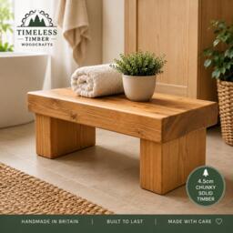Chunky Solid Timber Step Stool - Handmade Wooden Bathroom Kitchen Kids Plant Stand 4.5cm Thick Pine