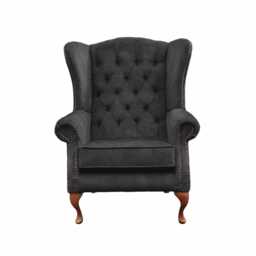 Chesterfield High Back Wing Chair & Stool - Presented in Luxury Charcoal Velvet The Kensington - thumbnail 3
