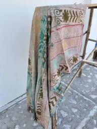 Traditional Indian Cotton Kantha Quilt - Elegant Suzani Embroidered Blanket For Sofa, Bedding, & Home Decoration - thumbnail 1