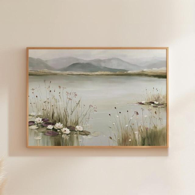 Neutral Lake Landscape Poster, Botanical Wall Art, Paper Print - image 1