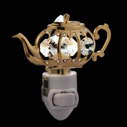 24K Gold Teapot Night Light, Swarovski Crystal Decor - thumbnail 3