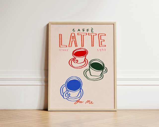 Caff?? Latte Print, Trendy Kitchen Coffee Wall Art, Dining Room, Decor, Apartment Wall, Cafe Unframed - image 1