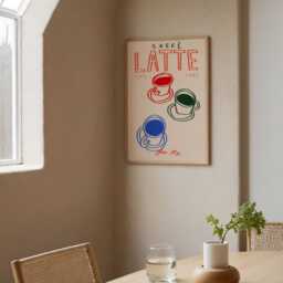 Caff?? Latte Print, Trendy Kitchen Coffee Wall Art, Dining Room, Decor, Apartment Wall, Cafe Unframed - thumbnail 2