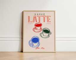 Caff?? Latte Print, Trendy Kitchen Coffee Wall Art, Dining Room, Decor, Apartment Wall, Cafe Unframed - thumbnail 1