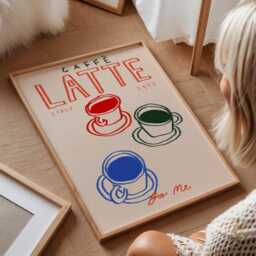 Caff?? Latte Print, Trendy Kitchen Coffee Wall Art, Dining Room, Decor, Apartment Wall, Cafe Unframed - thumbnail 3