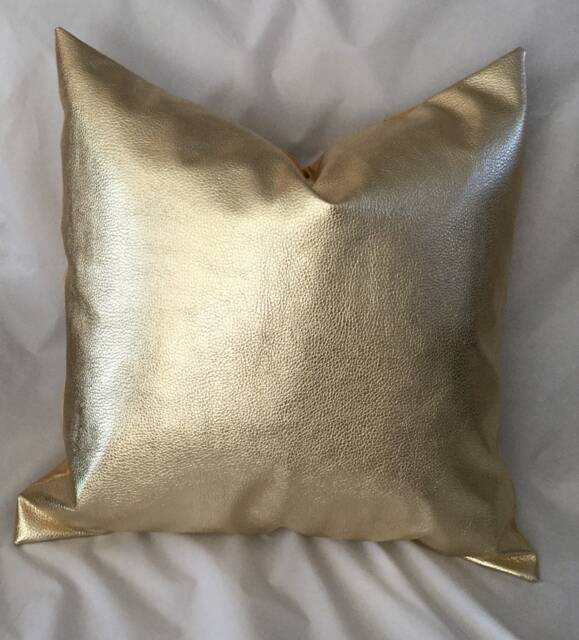 Gold Faux Leather Pillow Covers, Metallic Cushion, Gold Decorative For Couch, Throw Pillow, Faux Cover - image 1