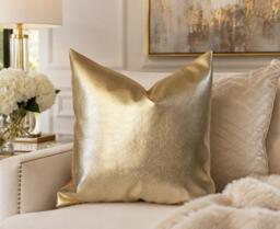 Gold Faux Leather Pillow Covers, Metallic Cushion, Gold Decorative For Couch, Throw Pillow, Faux Cover