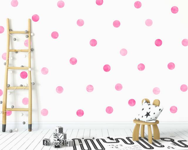 Pink Watercolor Polka Dot Wall Decals Girls Nursery Decor, Set Of 40 - image 1