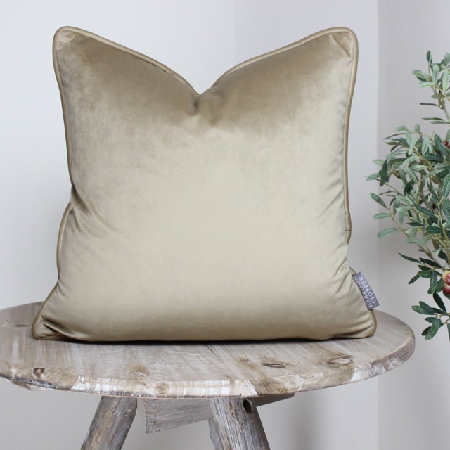 London Camel Beige Velvet Piped Cushion/Cover