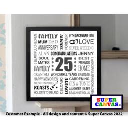 25Th Silver Wedding Anniversary Personalised Wife Husband Friend Parents Grandparents Word Art Typography Handmade Custom Framed Print Gift - thumbnail 1