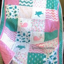 Seaside Quilt/Sea Turtle Baby Quilt/Coastal Quilt/Sea Quilt - thumbnail 1